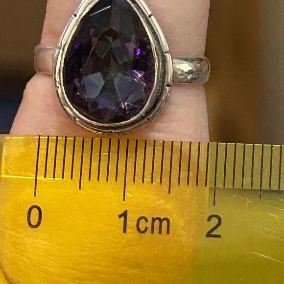 925 Sterling Silver Large Pear-Shaped Mystic Fire CZ Ring Size 9 - Box Included - Picture 5 of 6